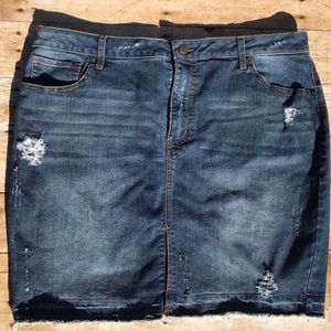 Distressed Denim Jean Skirt Above Knee Length. B3